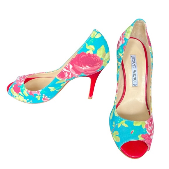 🎉Great Condition LUCIANO PADOVAN Luxury Floral Peep-Toe Heels size EU 37 (US 7) - Picture 4 of 11